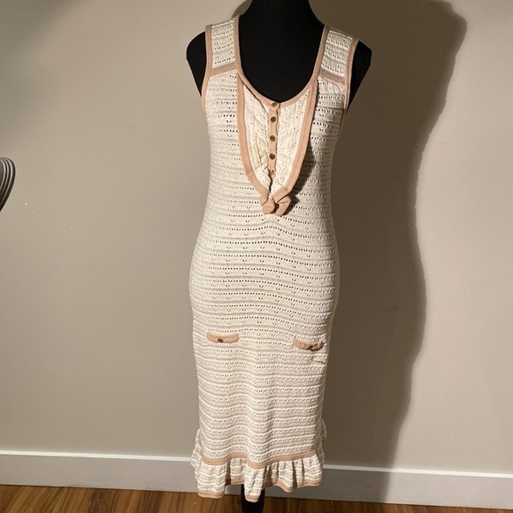Vintage style Beige crochet see through dress woman size S - Picture 5 of 13